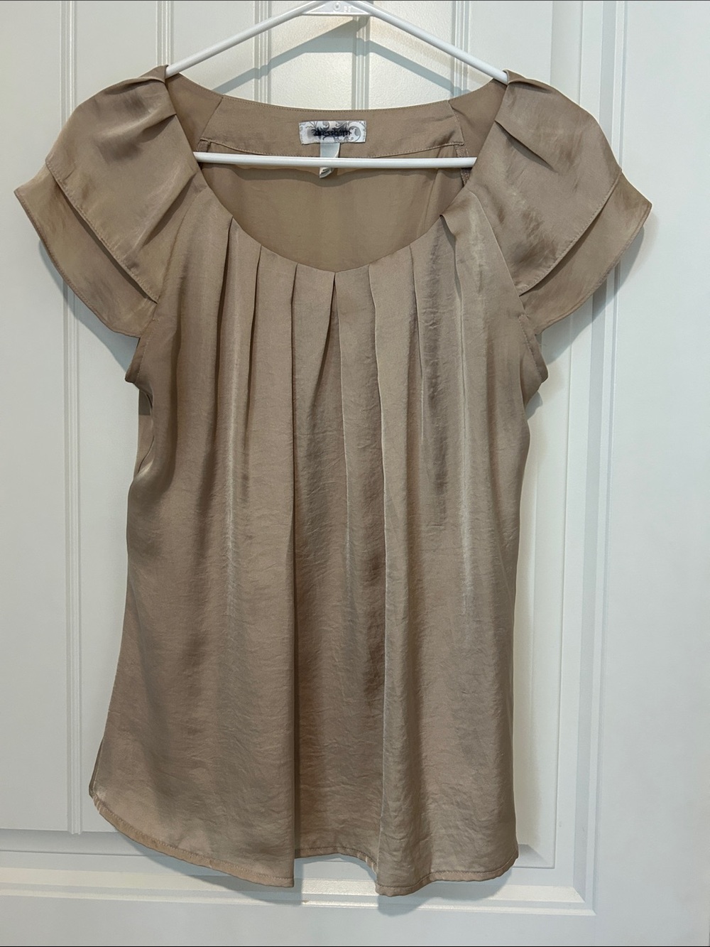 Dress Barn Taupe Pleated Cap-Sleeve Blouse